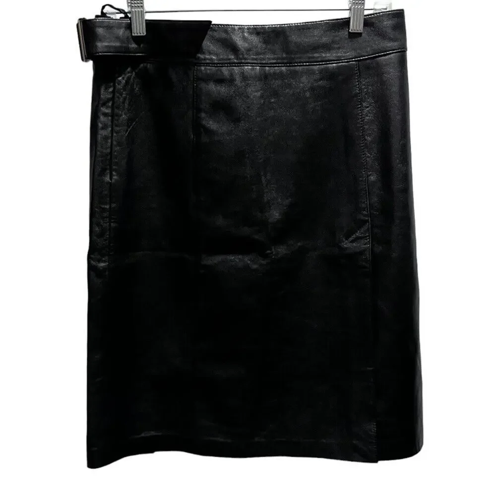 Bebe Butter Soft Black Genuine Leather Straight Skirt‎ size 8-10, 30” waist Y2K